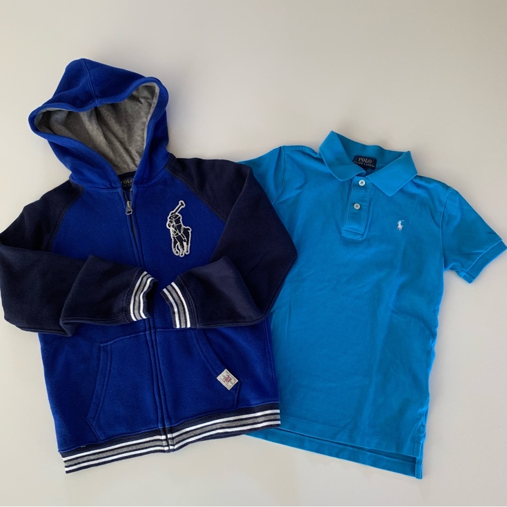 Polo Ralph Lauren Kids Size 7 Blue Polo Shirt & Zip Up Hoodie Jacket